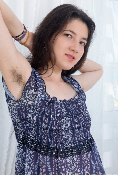 Solo girl with tiny tits toys her natural pussy after exposing hairy armpits 22879333